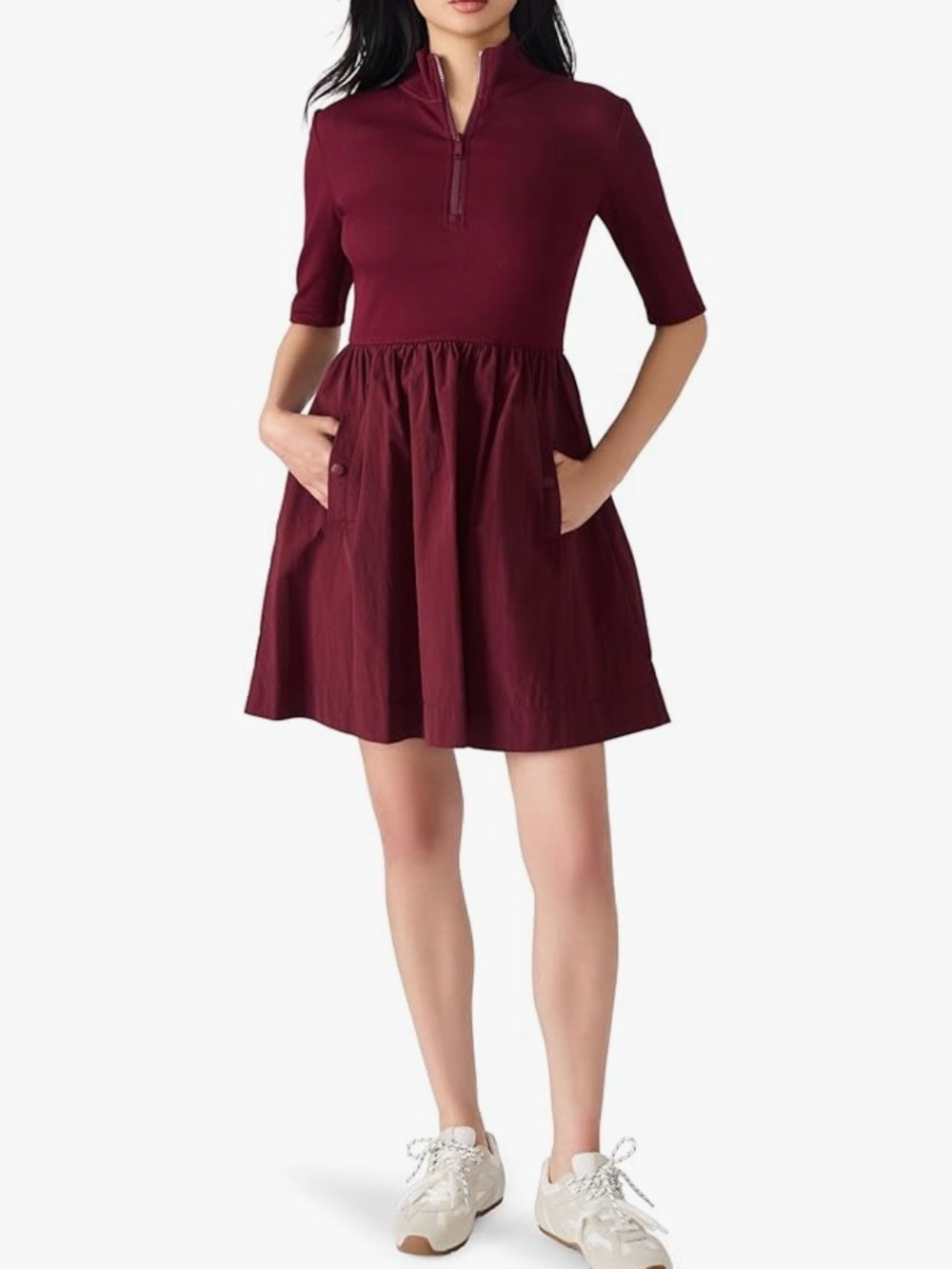 Steve Madden Women's Burgundy Zip-Front Short Dress with Pockets